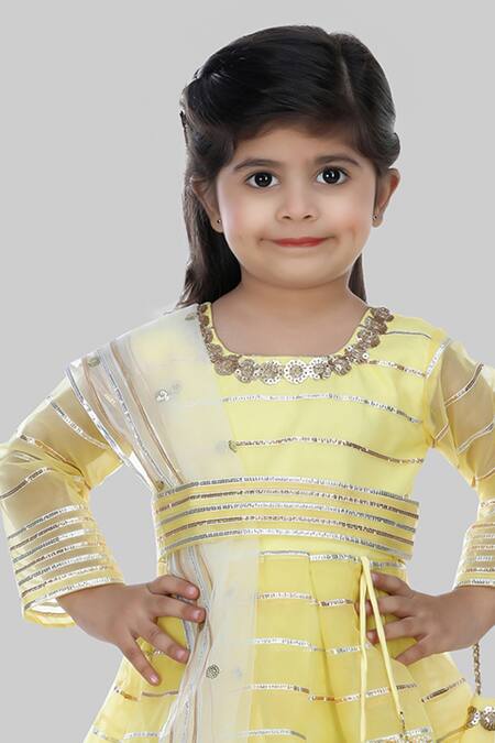 Buy Shining Kanika Yellow Organza Embellished Gota Striped Anarkali Dupatta Set Online at Aza Fashions Buy_Shining Kanika_Yellow Organza Embellished Gota Striped Anarkali Dupatta Set_Online_at_Aza_Fashions