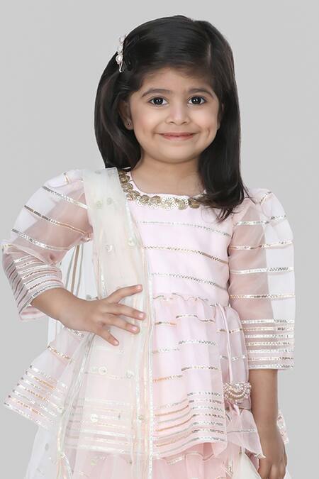 Buy_Shining Kanika_Pink Organza Embellished Gota Stripe Lehenga Blouse Set_Online_at_Aza_Fashions