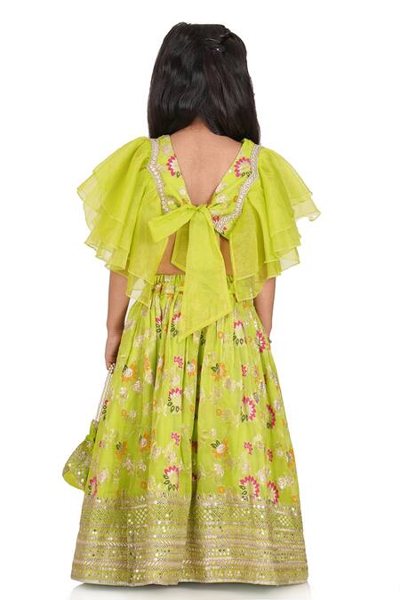 Shop Shining Kanika Green Georgette Embroidery Petunia Garden Lehenga Blouse Set at Aza Fashions Shop_Shining Kanika_Green Georgette Embroidery Petunia Garden Lehenga Blouse Set_at_Aza_Fashions