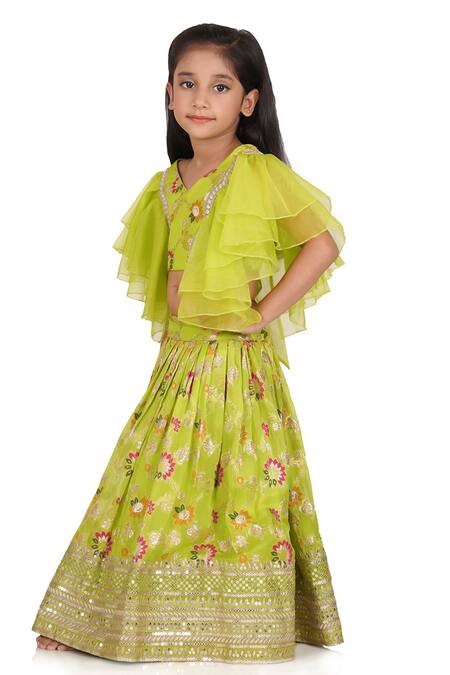 Shining Kanika Green Georgette Embroidery Petunia Garden Lehenga Blouse Set Online at Aza Fashions Shining Kanika_Green Georgette Embroidery Petunia Garden Lehenga Blouse Set_Online_at_Aza_Fashions