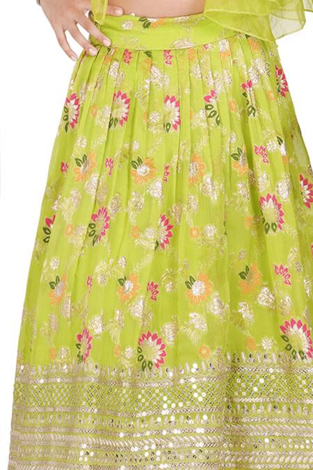 Shop Shining Kanika Green Georgette Embroidery Petunia Garden Lehenga Blouse Set Online at Aza Fashions Shop_Shining Kanika_Green Georgette Embroidery Petunia Garden Lehenga Blouse Set_Online_at_Aza_Fashions