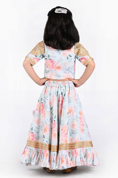 Shop Shining Kanika Multi Color Linen Print Peony Bloom Lehenga Blouse Set at Aza Fashions Shop_Shining Kanika_Multi Color Linen Print Peony Bloom Lehenga Blouse Set_at_Aza_Fashions