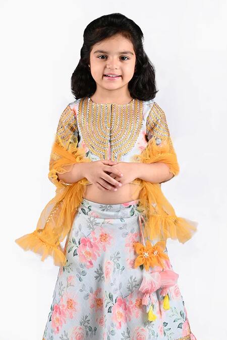 Shining Kanika Multi Color Linen Print Peony Bloom Lehenga Blouse Set Online at Aza Fashions Shining Kanika_Multi Color Linen Print Peony Bloom Lehenga Blouse Set_Online_at_Aza_Fashions