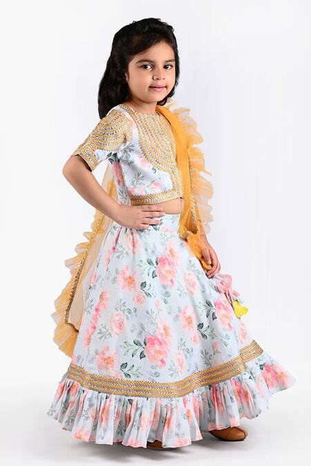 Buy Shining Kanika Multi Color Linen Print Peony Bloom Lehenga Blouse Set Online at Aza Fashions Buy_Shining Kanika_Multi Color Linen Print Peony Bloom Lehenga Blouse Set_Online_at_Aza_Fashions