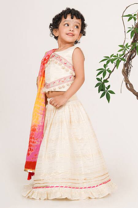 Shining Kanika White Muslin Embroidery Gota Striped Embellished Lehenga Blouse Set Online at Aza Fashions Shining Kanika_White Muslin Embroidery Gota Striped Embellished Lehenga Blouse Set_Online_at_Aza_Fashions