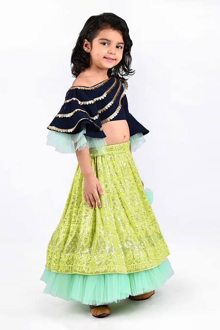 Shop_Shining Kanika_Blue Georgette Embroidery Sequin Brazen Embellished Lehenga Set_Online_at_Aza_Fashions