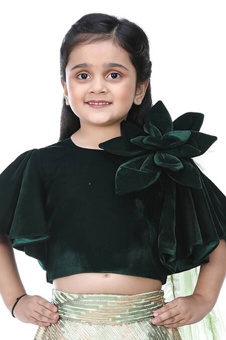 Shining Kanika_Green Blousevelvet Embroidery Sequin Helix Prism Lehenga Blouse Set_Online_at_Aza_Fashions