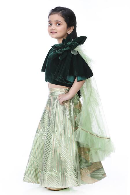 Shop_Shining Kanika_Green Blousevelvet Embroidery Sequin Helix Prism Lehenga Blouse Set_Online_at_Aza_Fashions