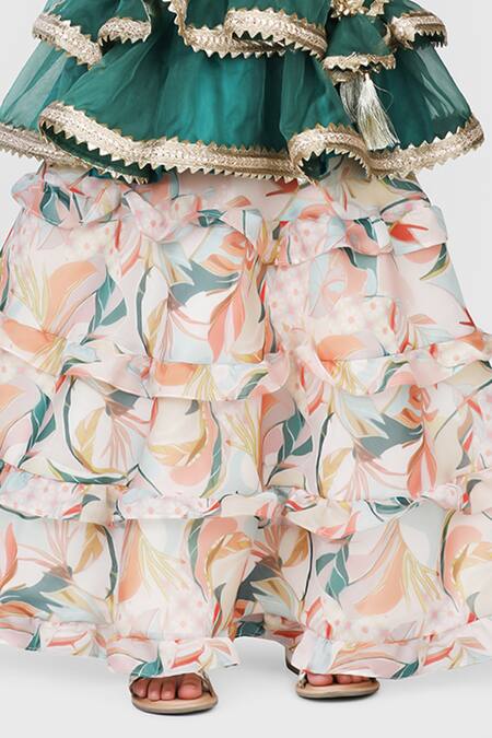 Buy_Shining Kanika_Green Organza Print Gota Lace Peplum Blouse And Foliage Lehenga_Online_at_Aza_Fashions