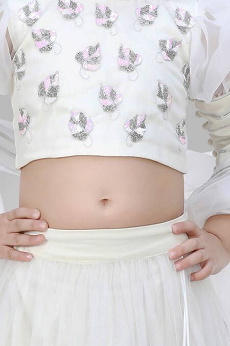 Shop_Shining Kanika_White Organza Embroidery Bullian Leaf Blouse And Lehenga Set_Online_at_Aza_Fashions