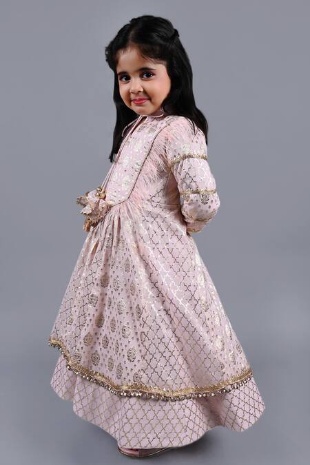 Shining Kanika_Peach Chanderi Persian Fleur Embellished Anarkali With Dupatta_Online_at_Aza_Fashions