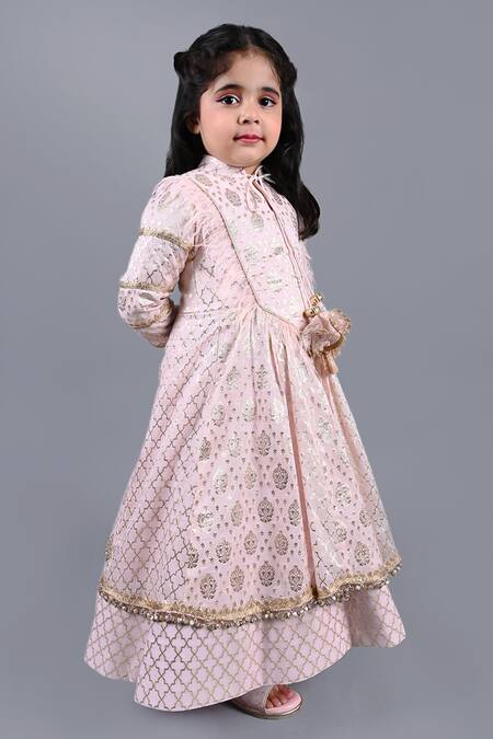 Buy_Shining Kanika_Peach Chanderi Persian Fleur Embellished Anarkali With Dupatta_Online_at_Aza_Fashions