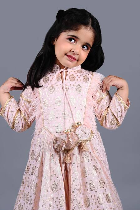 Shop_Shining Kanika_Peach Chanderi Persian Fleur Embellished Anarkali With Dupatta_Online_at_Aza_Fashions