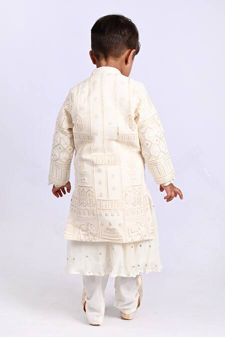 Shop_Shining Kanika_Ivory Georgette Embroidered Sequin Sherwani Set_at_Aza_Fashions