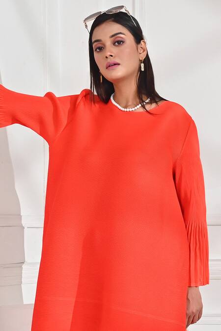 Shop Crimp Orange Polyester Embroidery, Pearls Patsy Fish Cut Studded Kurta And Pant Set Online at Aza Fashions Shop_Crimp_Orange Polyester Embroidery, Pearls Patsy Fish Cut Studded Kurta And Pant Set_Online_at_Aza_Fashions