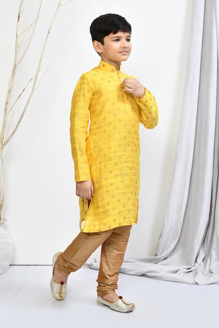 Shop_Petite Pomme_Yellow Brocade, Silk Woven Kurta Set _Online_at_Aza_Fashions