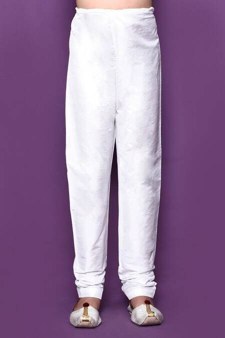 Petite Pomme_Yellow Brocade, Silk Embroidery Woven Kurta Set _Online_at_Aza_Fashions