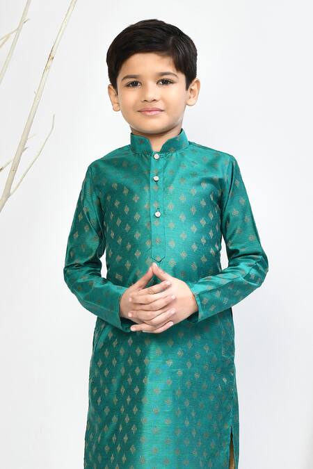 Buy Petite Pomme Green Brocade, Silk Floral Motif Straight Kurta Set Online at Aza Fashions Buy_Petite Pomme_Green Brocade, Silk Floral Motif Straight Kurta Set _Online_at_Aza_Fashions