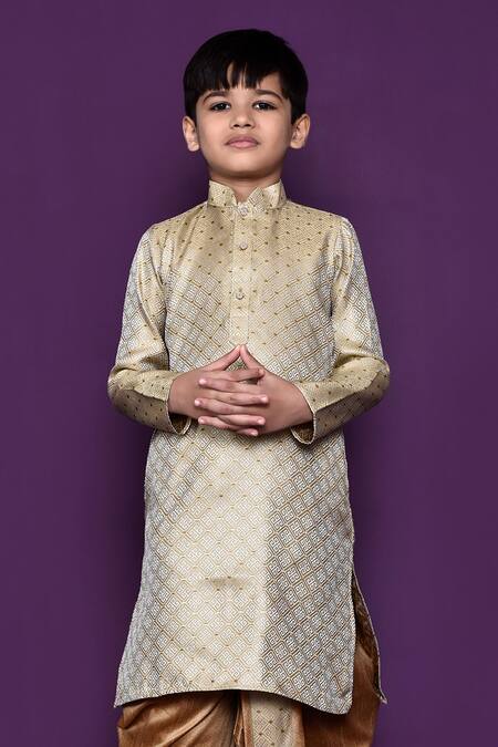 Buy Petite Pomme Gold Brocade, Silk Embroidery Geometric Woven Pattern Kurta And Dhoti Pant Set Online at Aza Fashions Buy_Petite Pomme_Gold Brocade, Silk Embroidery Geometric Woven Pattern Kurta And Dhoti Pant Set _Online_at_Aza_Fashions