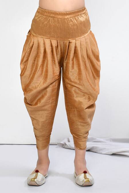 Petite Pomme_Gold Brocade, Silk Geometric Woven Pattern Kurta And Patiala Pant Set_Online_at_Aza_Fashions