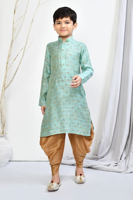 Shop_Petite Pomme_Green Brocade, Silk Floral Woven Motif Kurta And Patiala Pant Set _Online_at_Aza_Fashions