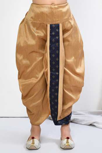 Petite Pomme_Blue Brocade Embroidery, Zari Floral Woven Motif Kurta Dhoti Pant Set _Online_at_Aza_Fashions