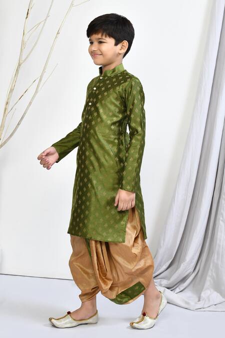 Buy_Petite Pomme_Green Brocade Embroidery Woven Floral Motif Kurta Dhoti Pant Set_Online_at_Aza_Fashions
