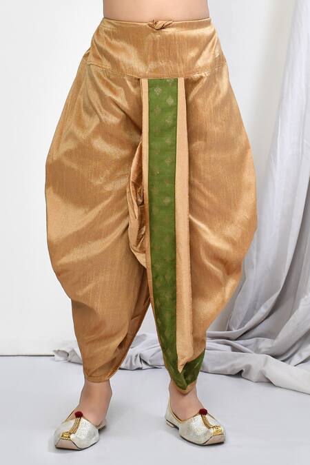 Petite Pomme_Green Brocade Embroidery Woven Floral Motif Kurta Dhoti Pant Set_at_Aza_Fashions