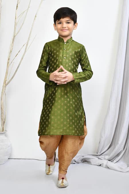 Buy_Petite Pomme_Green Brocade, Silk Embroidery Woven Floral Motif Kurta Patiala Pant Set_Online_at_Aza_Fashions