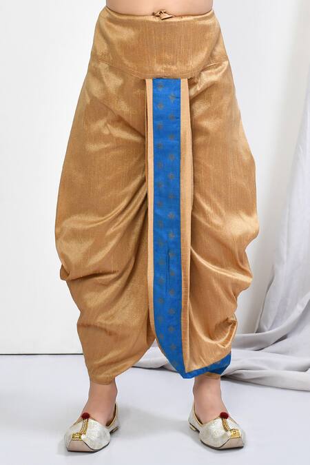 Petite Pomme_Blue Brocade Embroidery Woven Floral Motif Kurta Dhoti Pant Set _Online_at_Aza_Fashions