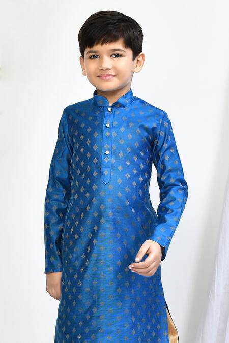 Shop Petite Pomme Blue Brocade Embroidery Woven Floral Motif Kurta Dhoti Pant Set Online at Aza Fashions Shop_Petite Pomme_Blue Brocade Embroidery Woven Floral Motif Kurta Dhoti Pant Set _Online_at_Aza_Fashions