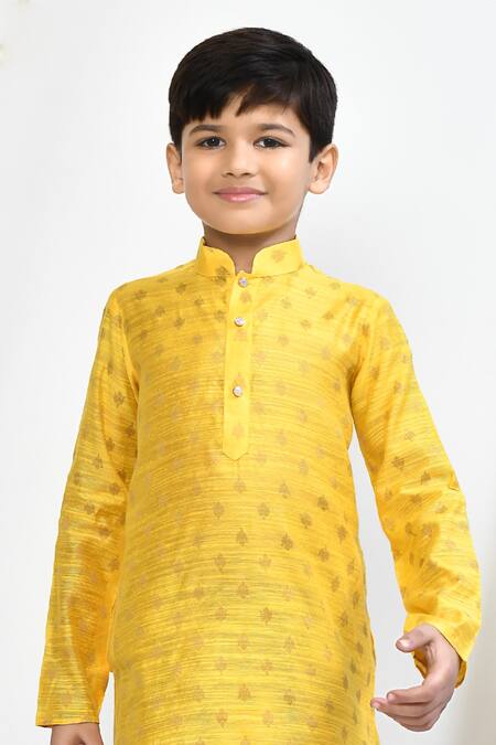Petite Pomme Yellow Brocade Embroidery Woven Kurta Dhoti Pant Set Online at Aza Fashions Petite Pomme_Yellow Brocade Embroidery Woven Kurta Dhoti Pant Set _Online_at_Aza_Fashions