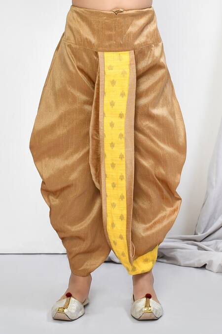 Petite Pomme_Yellow Brocade Embroidery Woven Kurta Dhoti Pant Set _at_Aza_Fashions
