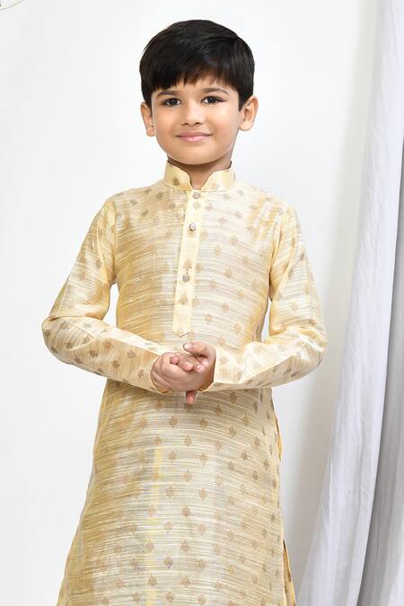 Buy_Petite Pomme_Beige Brocade, Silk Embroidery Floral Woven Kurta Dhoti Pant Set _Online_at_Aza_Fashions