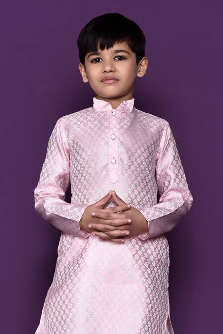 Petite Pomme Pink Brocade, Silk Floral Woven Pastel Kurta Dhoti Pant Set Online at Aza Fashions Petite Pomme_Pink Brocade, Silk Floral Woven Pastel Kurta Dhoti Pant Set _Online_at_Aza_Fashions