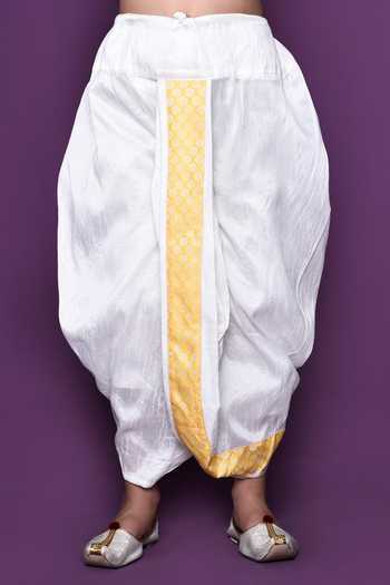 Petite Pomme_Yellow Brocade, Silk Embroidery Woven Kurta Dhoti Pant Set _at_Aza_Fashions