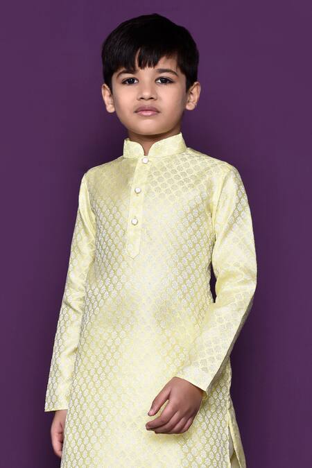 Buy_Petite Pomme_Yellow Brocade, Silk Embroidery Woven Pastel Kurta Dhoti Pant Set_Online_at_Aza_Fashions