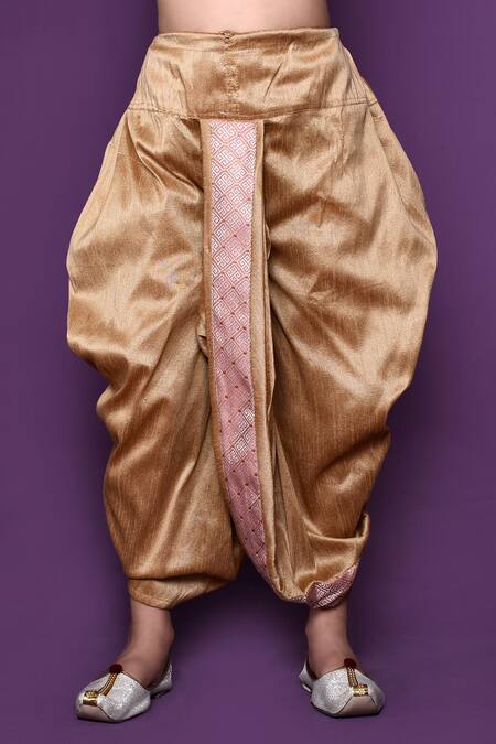 Petite Pomme_Pink Brocade, Silk Geometric Pattern Woven Kurta And Dhoti Pant Set_at_Aza_Fashions