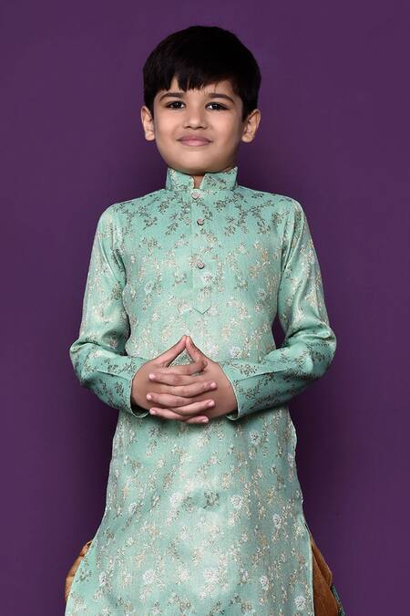 Shop Petite Pomme Green Brocade, Acrylic, Silk Floral Pattern Woven Kurta Patiala Pant Set Online at Aza Fashions Shop_Petite Pomme_Green Brocade, Acrylic, Silk Floral Pattern Woven Kurta Patiala Pant Set_Online_at_Aza_Fashions