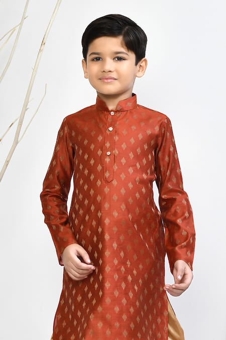 Buy Petite Pomme Orange Brocade, Silk Floral Motif Kurta Dhoti Pant Set Online at Aza Fashions Buy_Petite Pomme_Orange Brocade, Silk Floral Motif Kurta Dhoti Pant Set _Online_at_Aza_Fashions