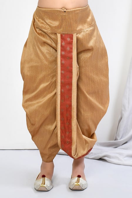 Petite Pomme_Orange Brocade, Silk Floral Motif Kurta Dhoti Pant Set _at_Aza_Fashions