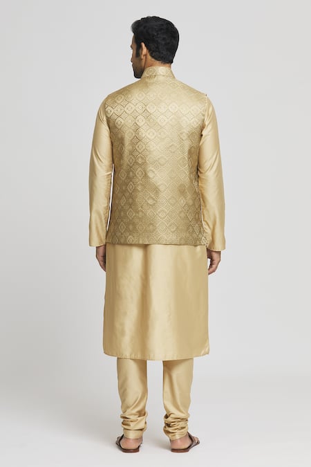 Arihant Rai Sinha Geometric Woven Bundi Kurta Set 