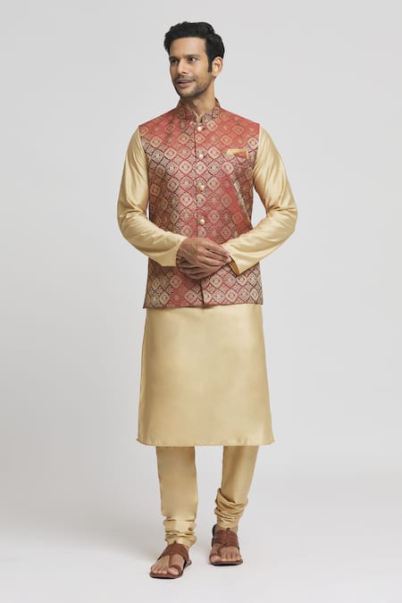 Aryavir Malhotra Floral Woven Bundi Kurta Set 