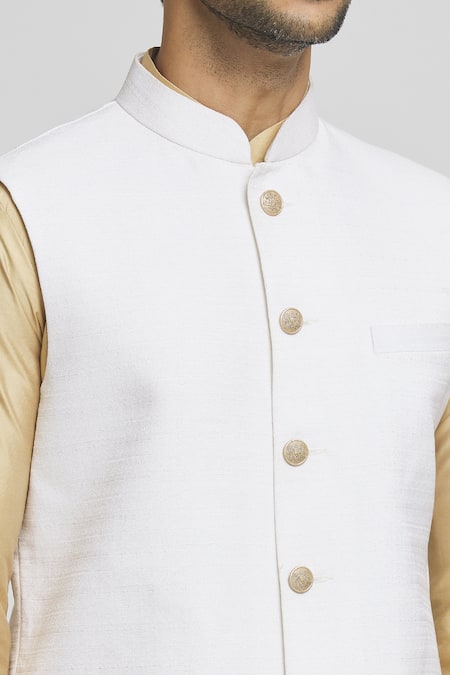 Arihant Rai Sinha_Off White Bamboo Solid Bundi Kurta Set _at_Aza_Fashions