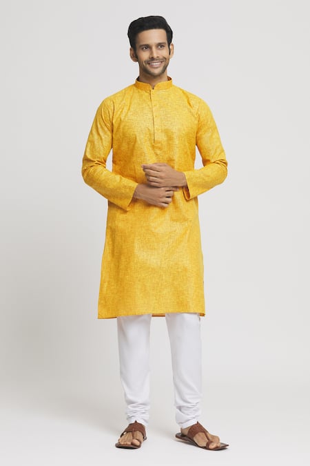 Arihant Rai Sinha Orange Kurta Cotton Textured Pattern Full Sleeve Set