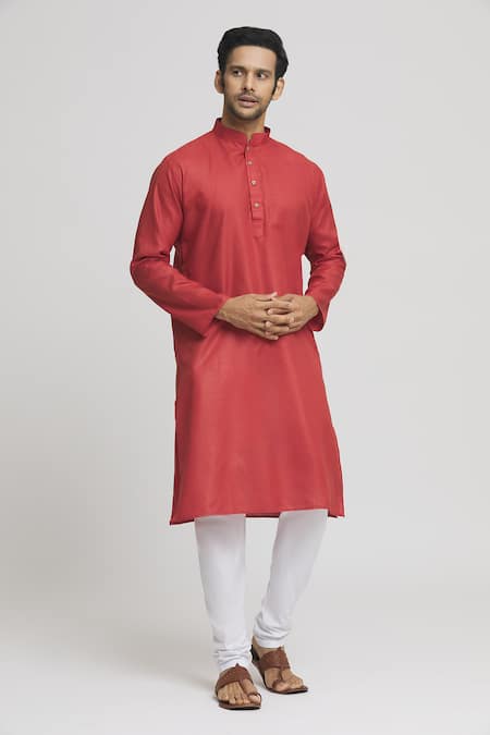 Arihant Rai Sinha Orange Kurta Cotton Plain Solid Full Sleeve Set