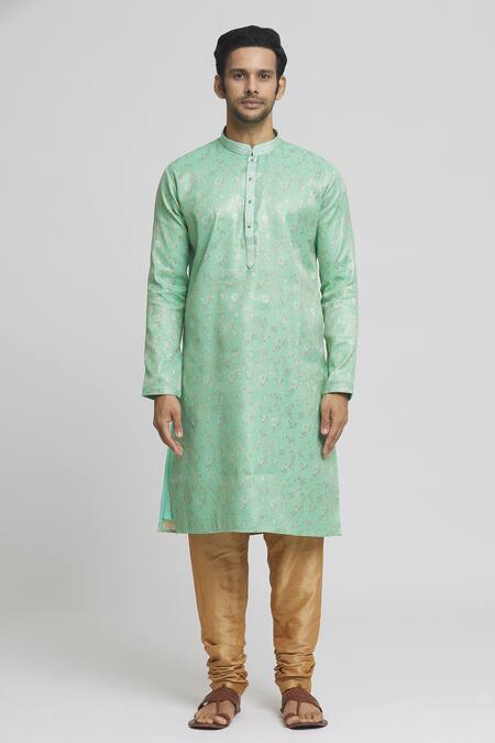 Arihant Rai Sinha_Green Silk Embroidery Floral Pattern Kurta And Churidar Set _Online_at_Aza_Fashions