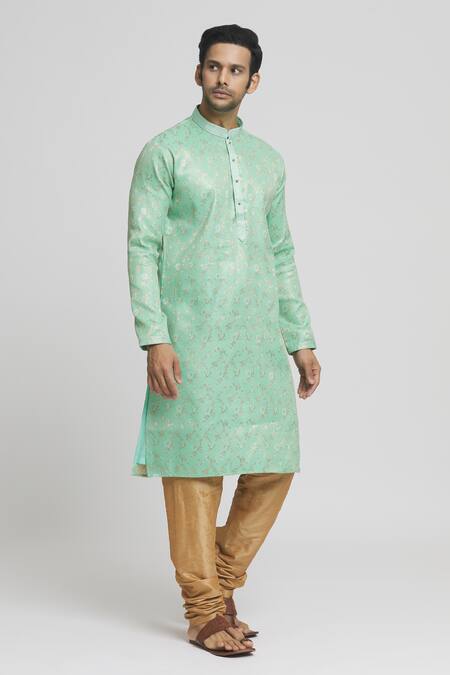 Buy_Arihant Rai Sinha_Green Silk Embroidery Floral Pattern Kurta And Churidar Set _Online_at_Aza_Fashions