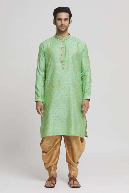 Arihant Rai Sinha_Green Silk Embroidery Floral Butti Kurta And Dhoti Pant Set_Online_at_Aza_Fashions