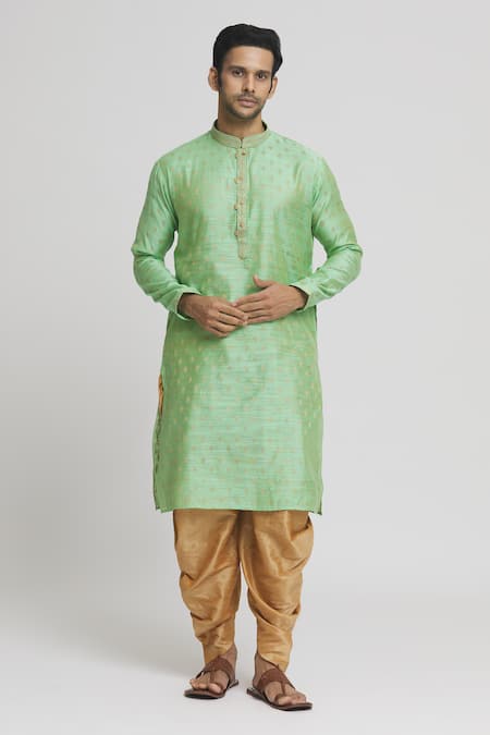 Buy_Arihant Rai Sinha_Green Silk Embroidery Floral Butti Kurta And Dhoti Pant Set_Online_at_Aza_Fashions